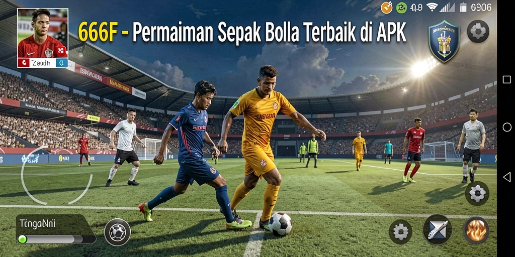 Screenshot gameplay 666F yang menampilkan aksi sepak bola yang mendebarkan.