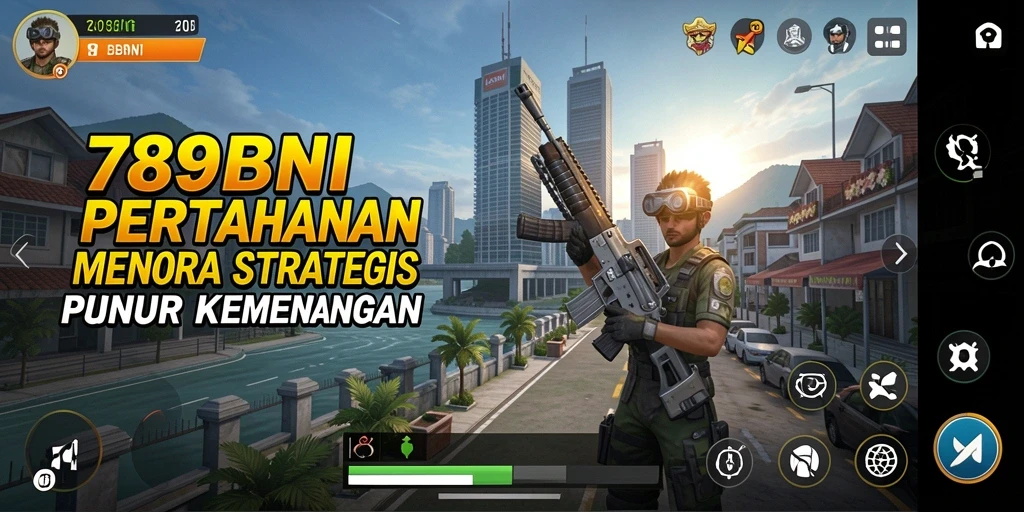 Screenshot utama menunjukkan pertempuran seru di menara pertahanan.
