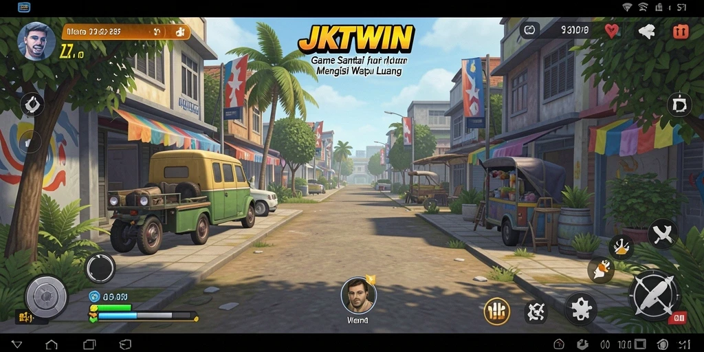 Tangkapan layar gameplay JKTWIN yang ceria dan menarik.