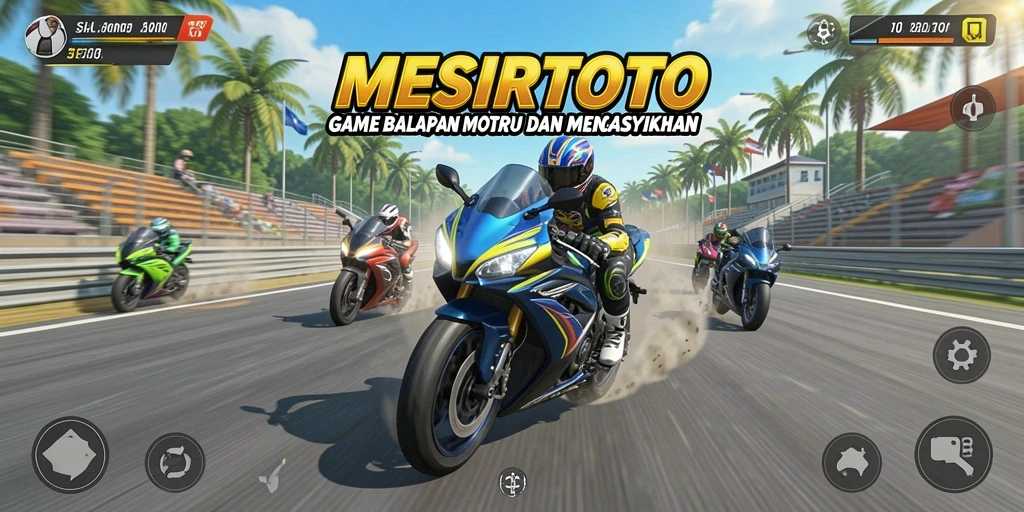 Tampilan gameplay <strong>MESIRTOTO</strong> yang mendebarkan saat balapan motor.