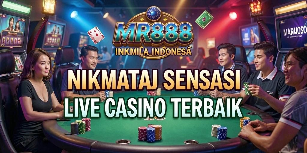 Screenshot gameplay MR888 yang menampilkan dealer dan suasana Live Casino.