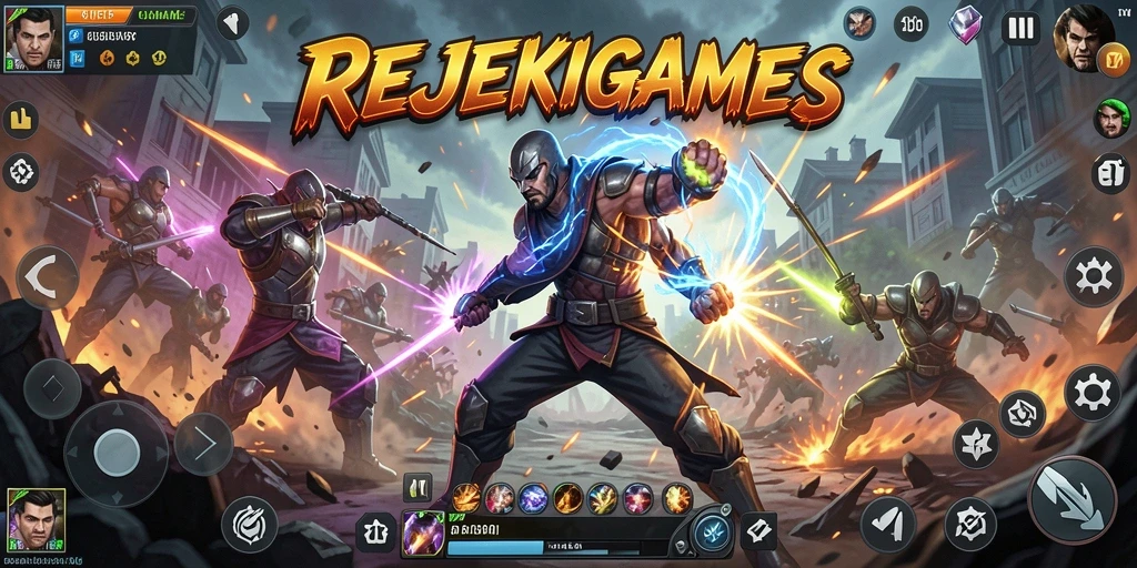 Gameplay pertarungan seru di REJEKIGAMES dengan efek visual yang menarik.