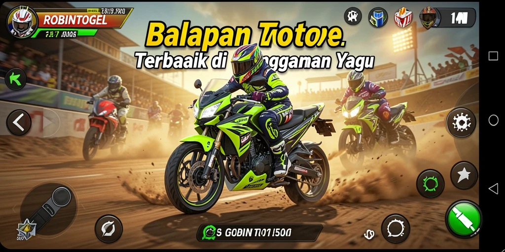 Screenshot gameplay ROBINTOGEL yang menampilkan balapan yang mendebarkan.