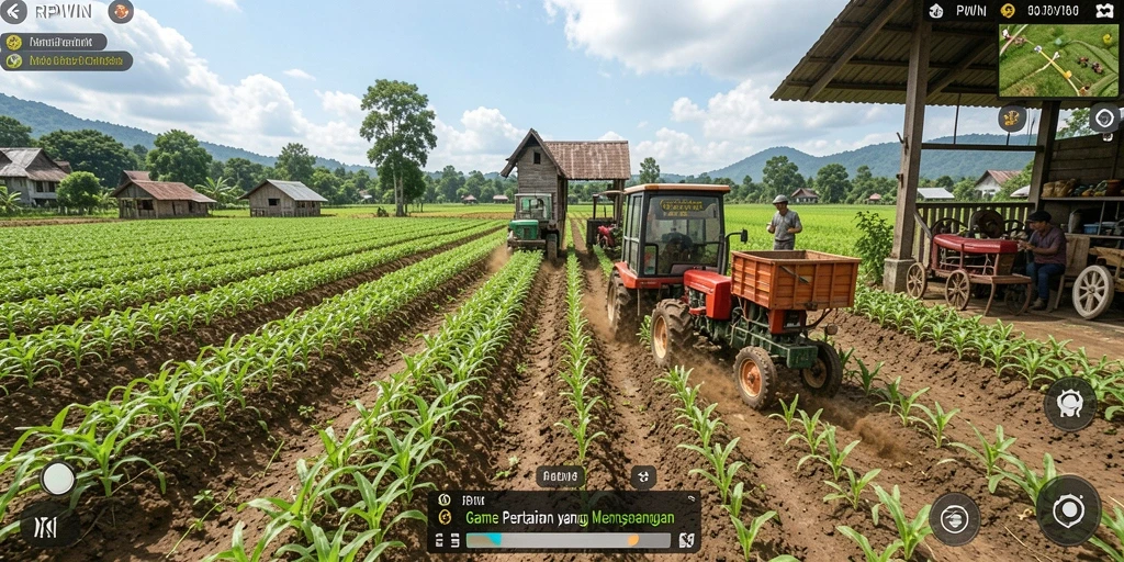 Screenshot gameplay RPWIN menunjukkan aktivitas pertanian yang seru dan interaktif.