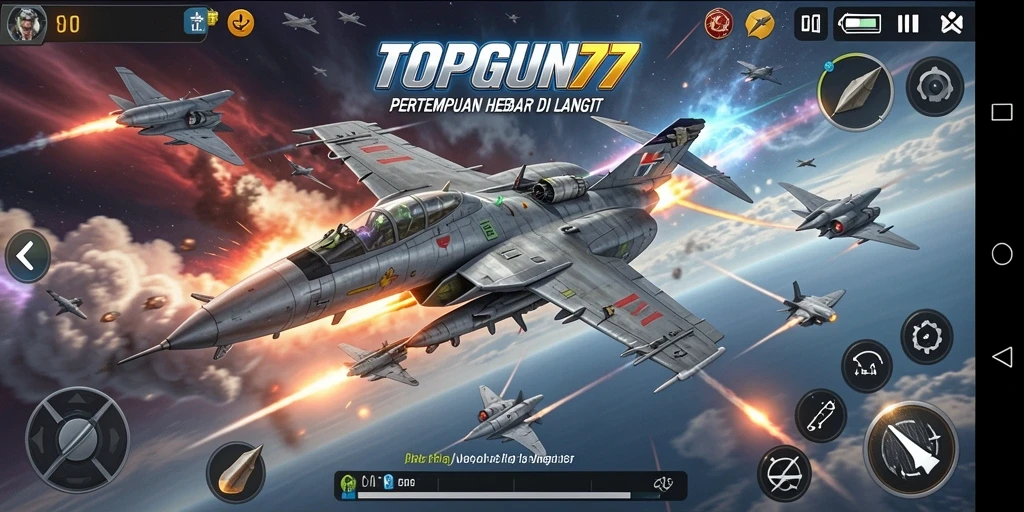 Tampilan gameplay seru dengan pesawat tempur yang beraksi di langit.